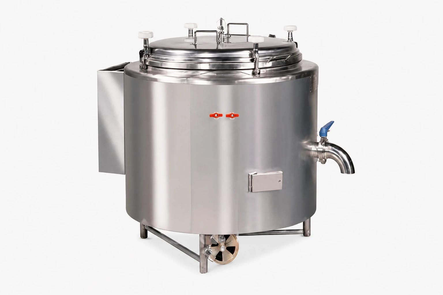 Double-wall cylindrical stainless steel rice cooker with 420-serving capacity